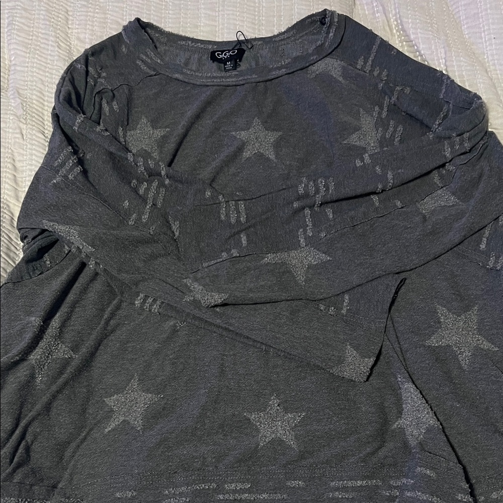 Gigio Charcoal Star Long Sleeve Relaxed Casual Grey Top